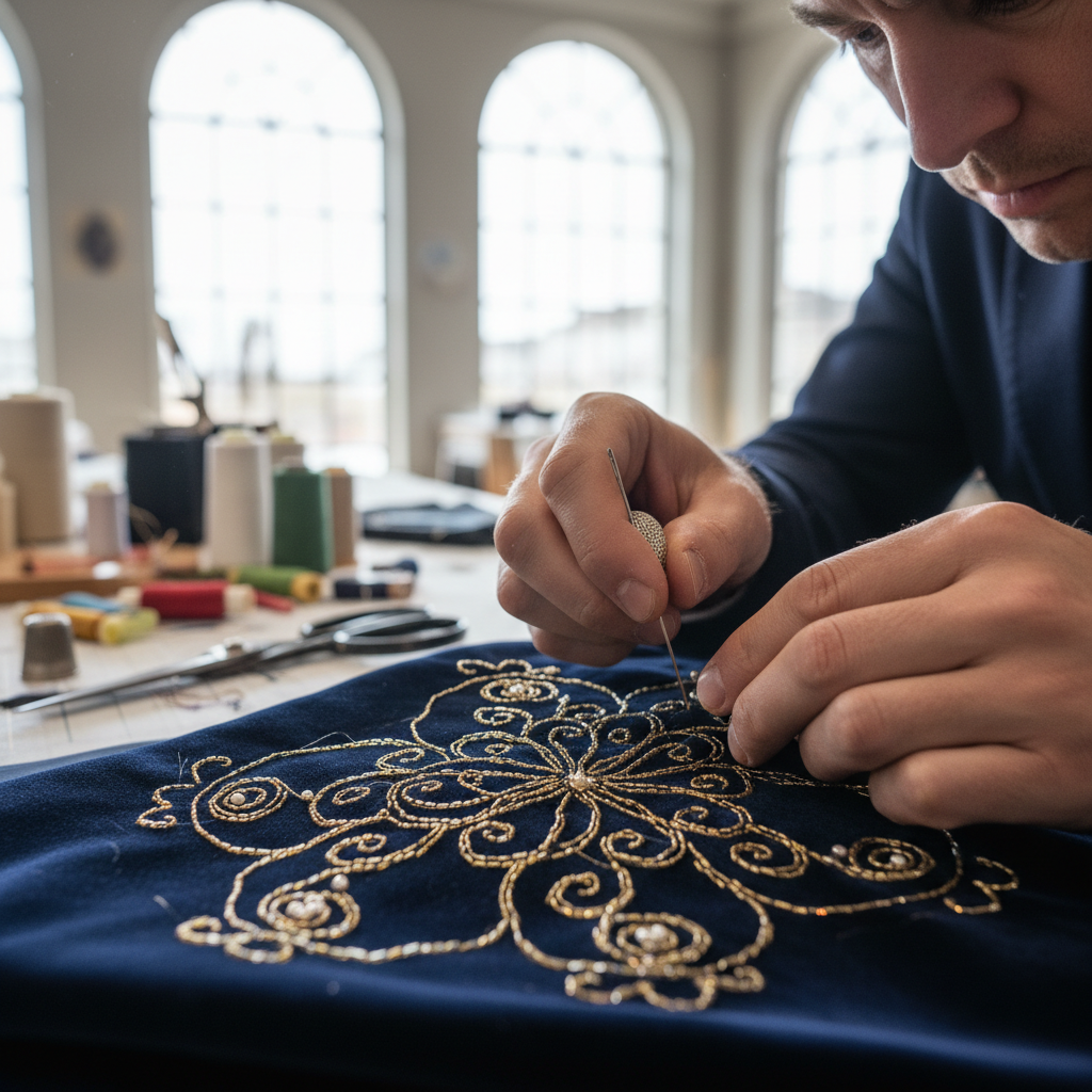 Custom garment production with fabric cutting and sewing in a professional apparel workshop