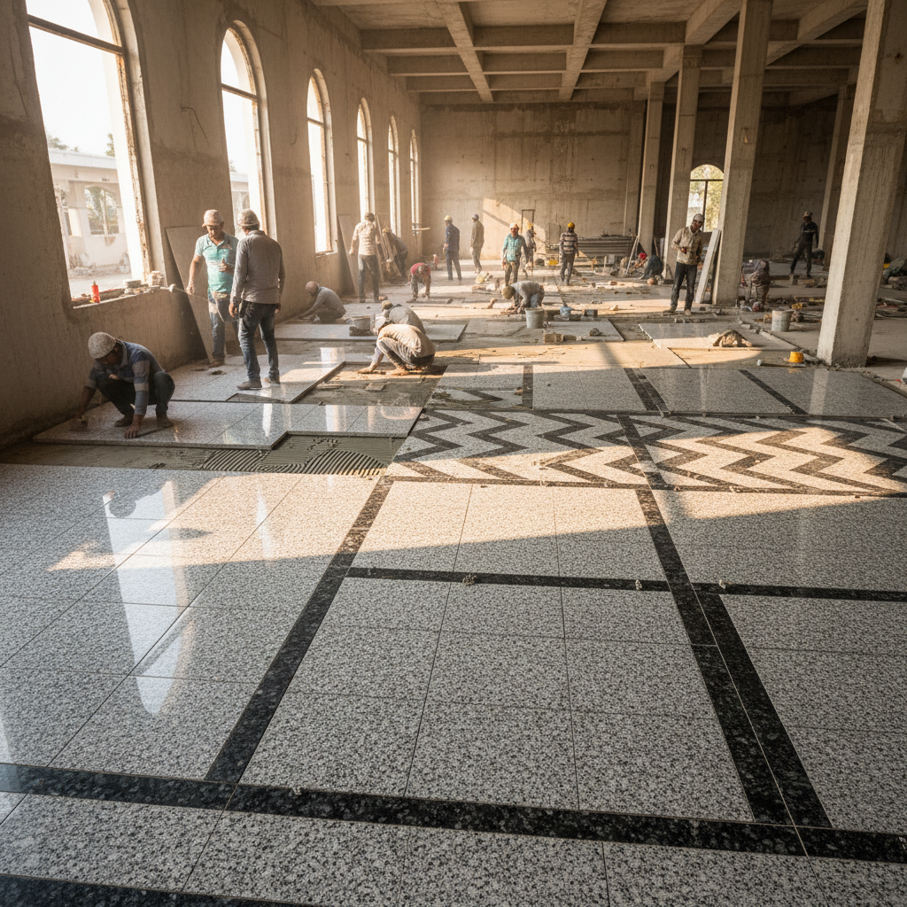 Granite flooring installation at Indian building