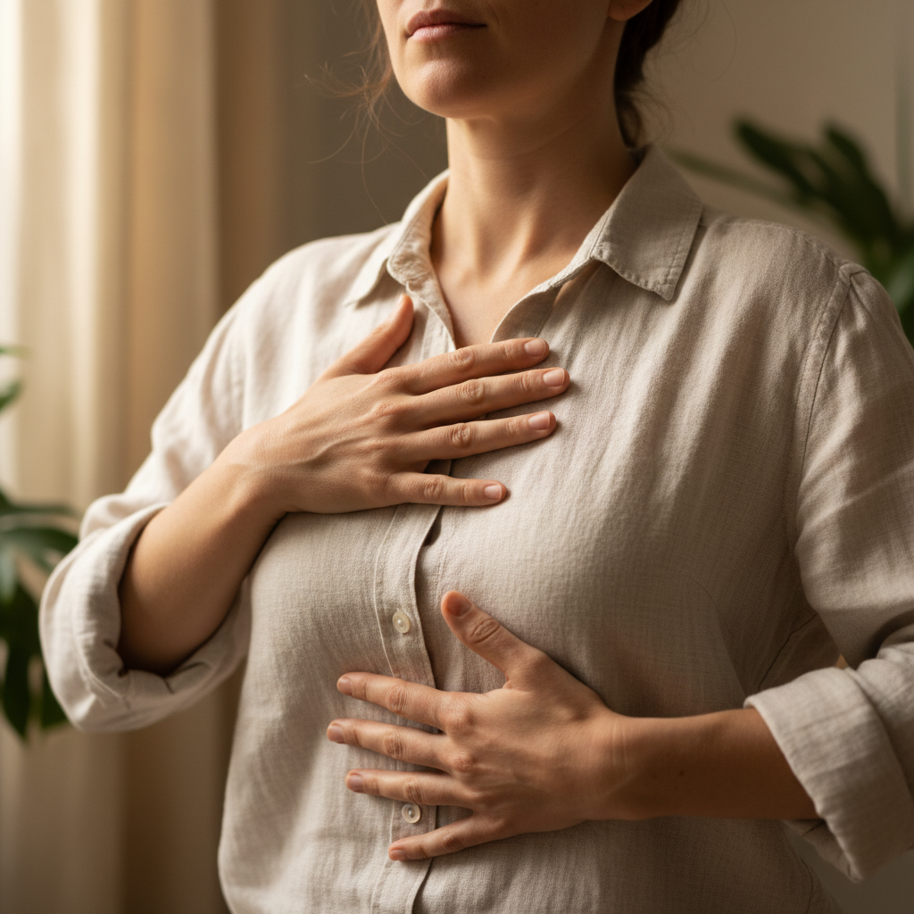 Person lying on yoga mat practicing diaphragmatic breathing exercises for hypertension management