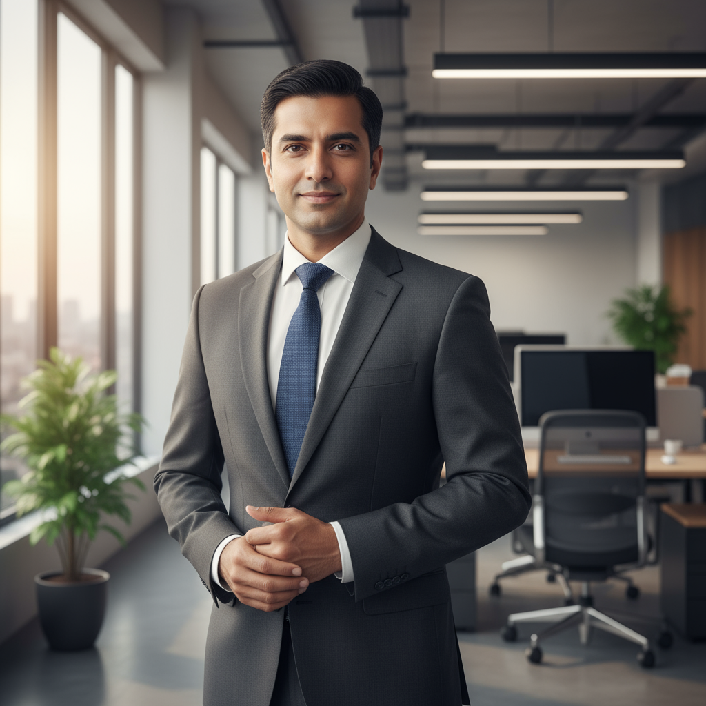 Professional Indian male homeowner in business casual attire