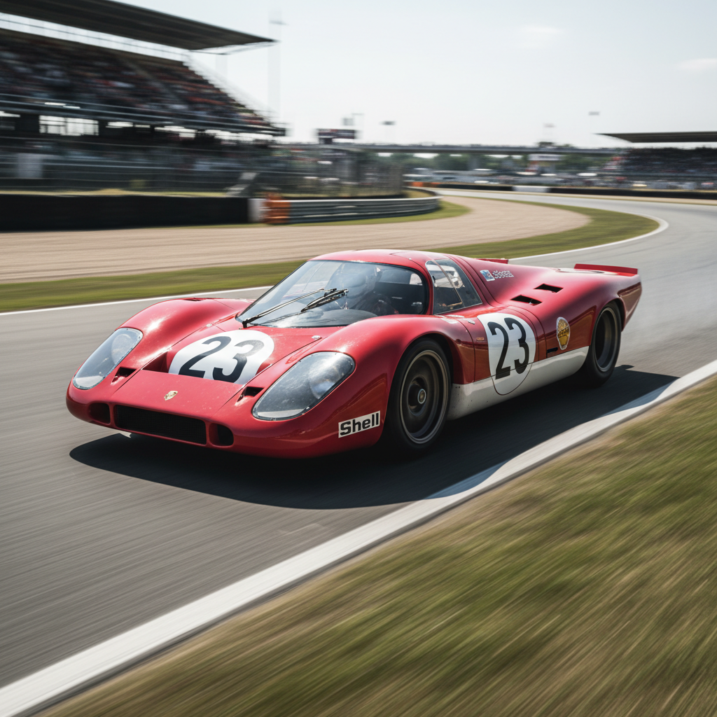 Porsche 917 K number 23 — the actual 1970 Le Mans 24 Hours overall winner, driven by Hans Herrmann and Richard Attwood, photographed at a motorsport event