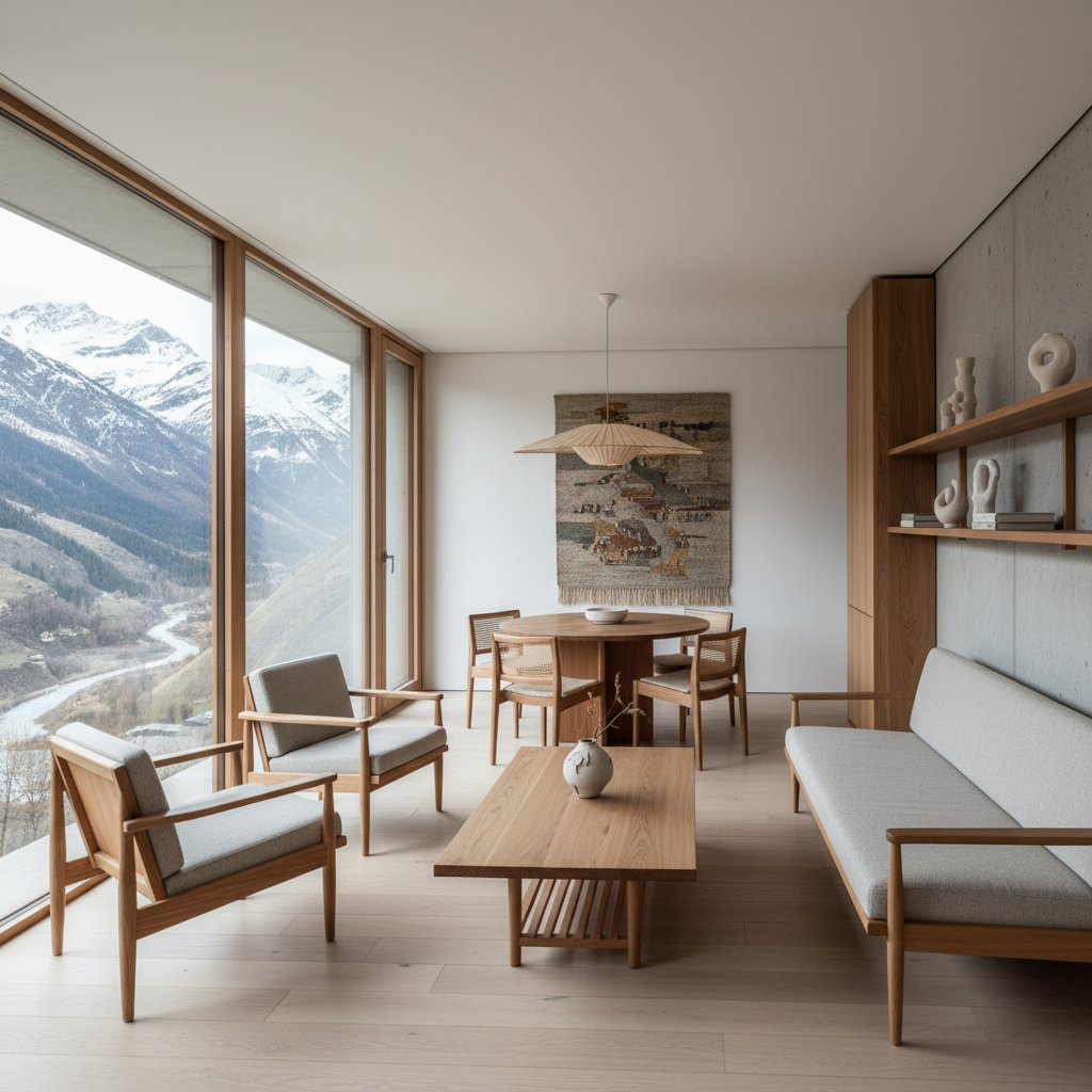 Meuble en bois clair sur mesure dans appartement montagne, épuré, fonctionnel