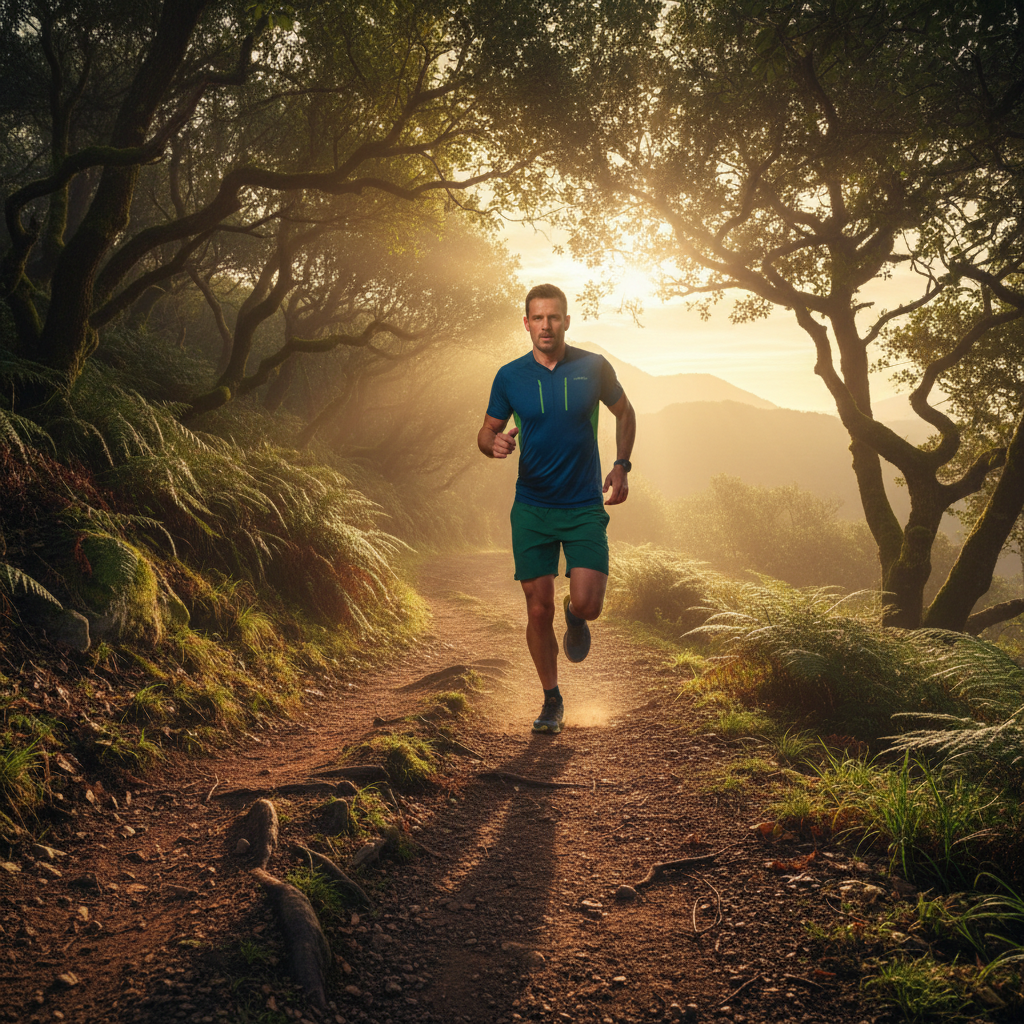 Person running outdoors at sunrise