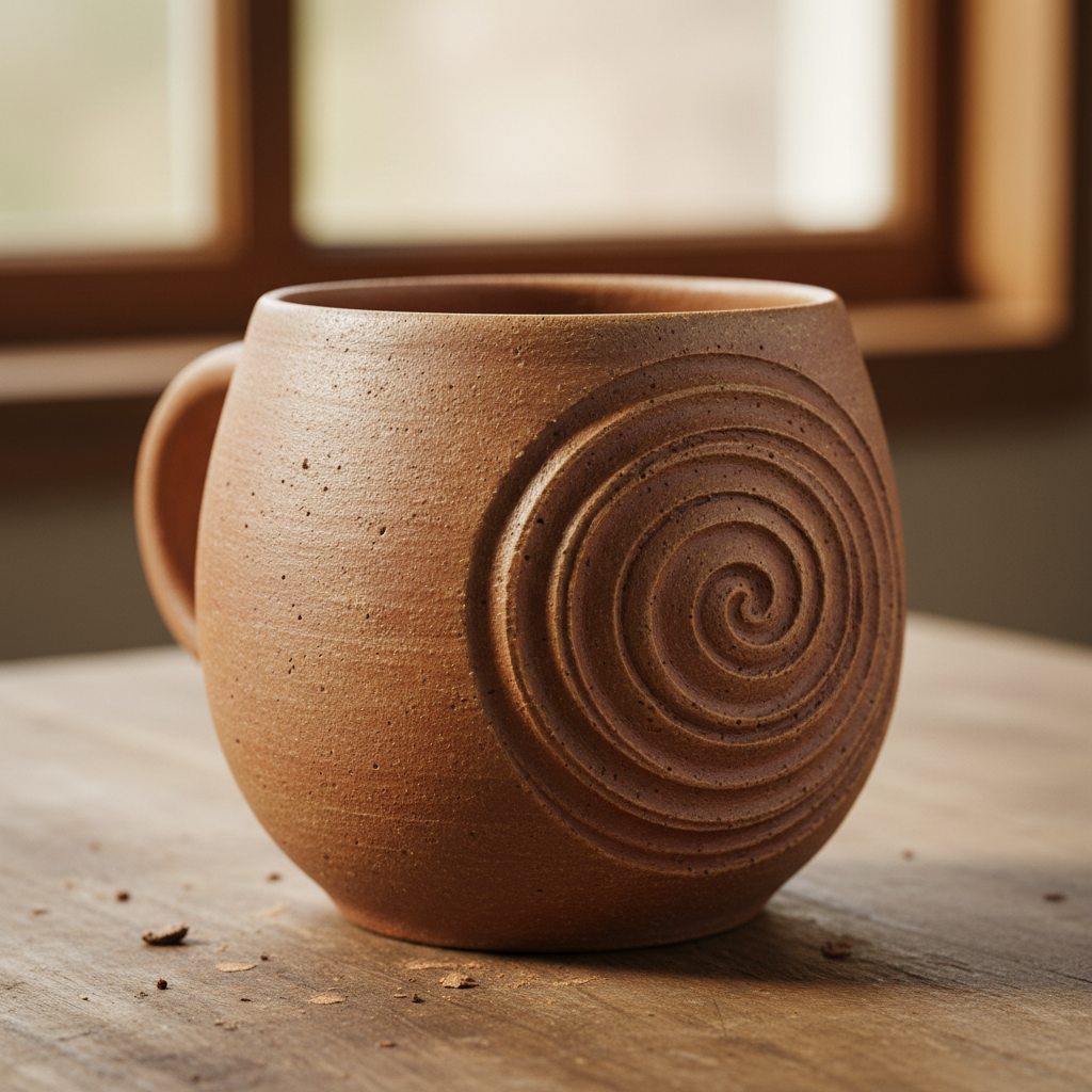 Set of handmade stoneware mugs in matte grey glaze