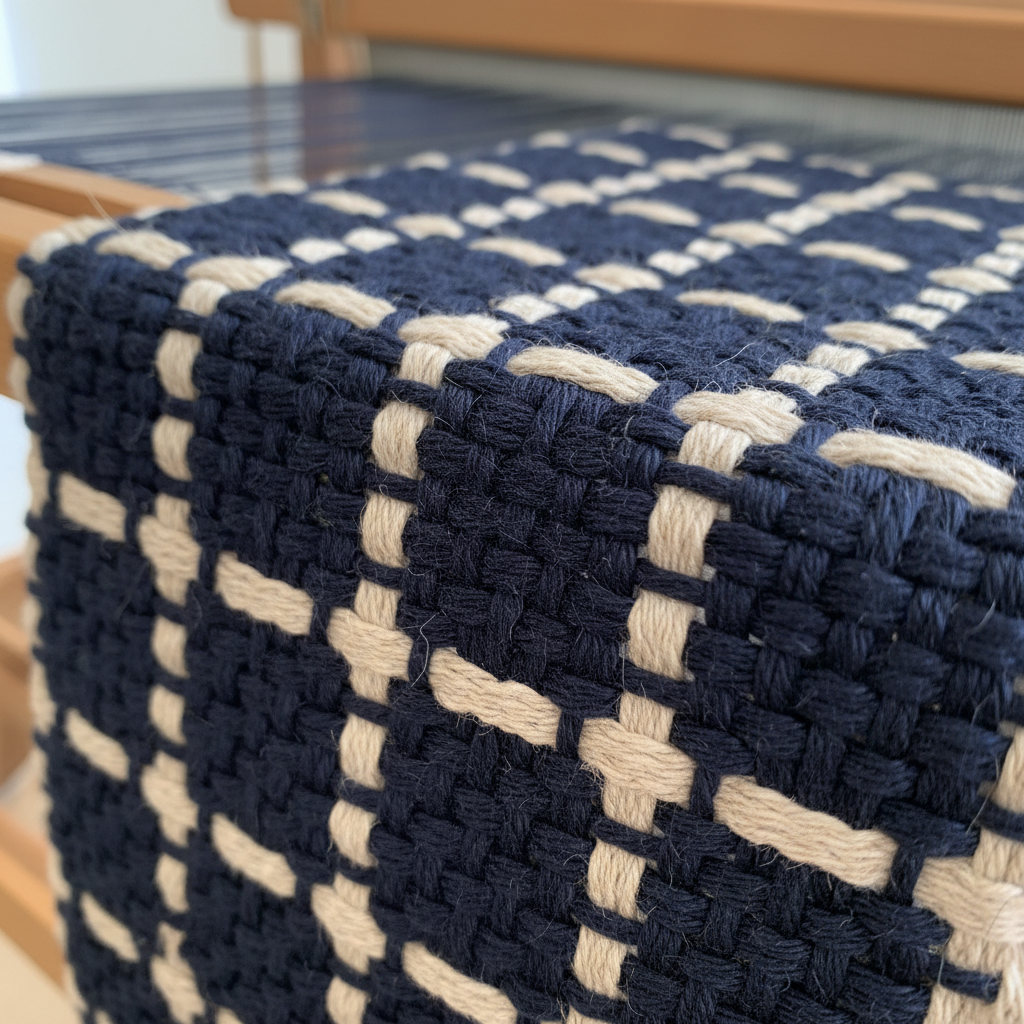 Hand-woven indigo cotton tote bag with visible weave structure