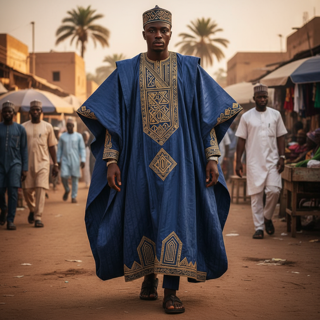Traditional Babban Riga robe, wide flowing design, ceremonial fabric