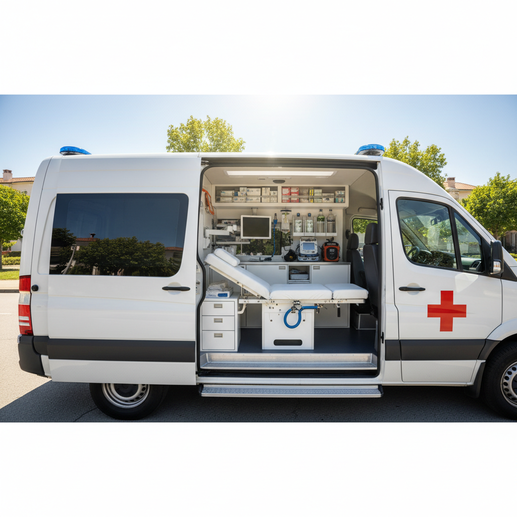 White medical van parked in suburban driveway on a sunny morning