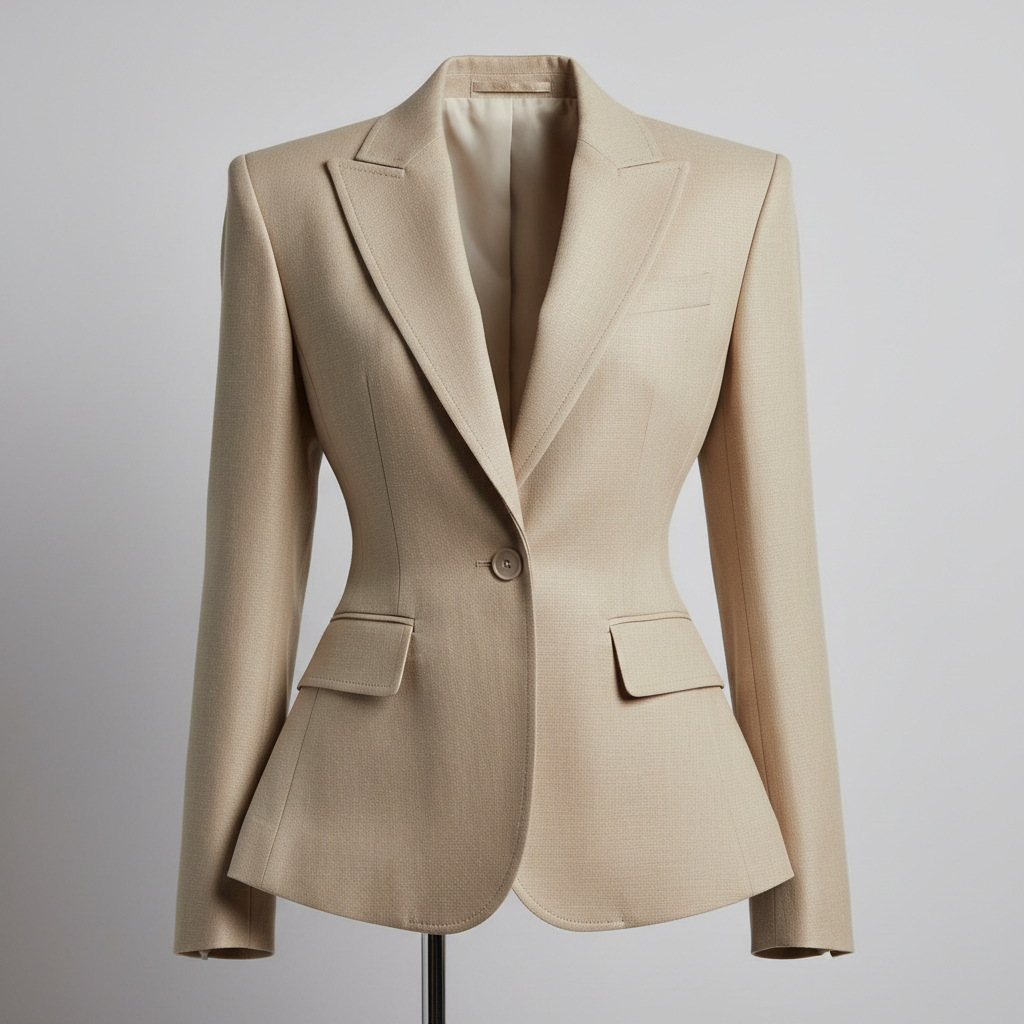 Custom tailored blazer with clean lines on mannequin