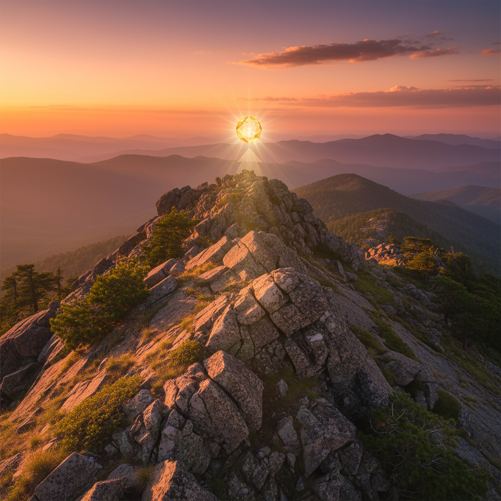 Mountain peak with golden sunset light