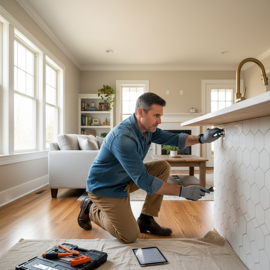 Homeowner performing preventive maintenance checks on renovated areas