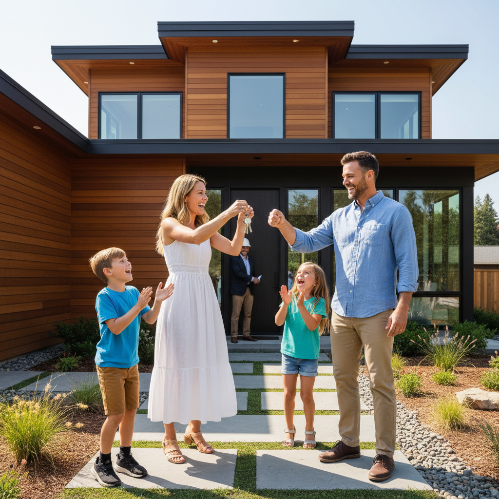 Step 5 Handover — Happy family receiving keys to their newly built architect-designed home from Buildrs.in in Rajasthan