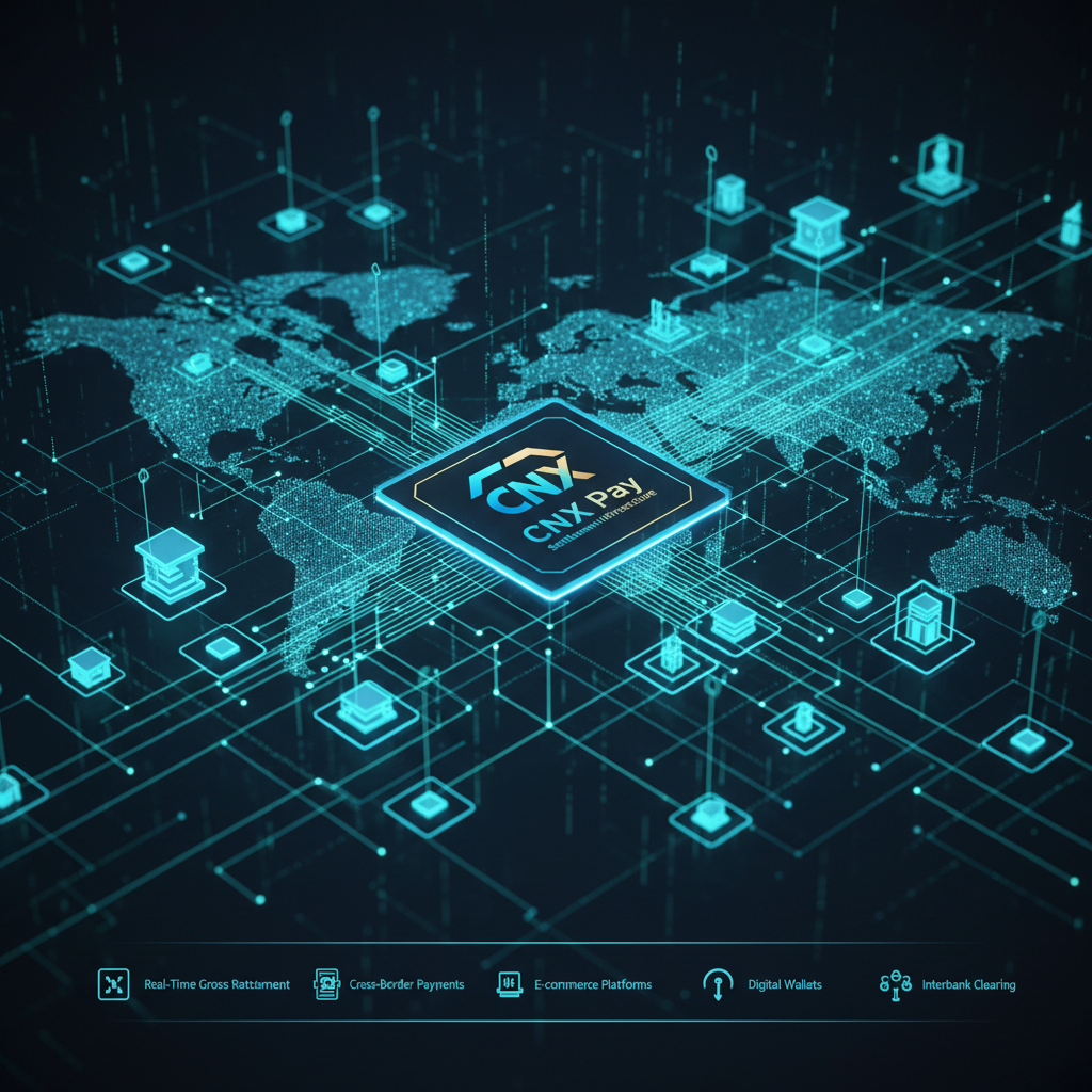 Digital financial network representing CNX Pay settlement infrastructure connections