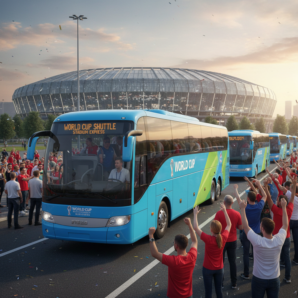 Charter bus transportation for sporting event fans, group shuttle service to stadium for FIFA World Cup