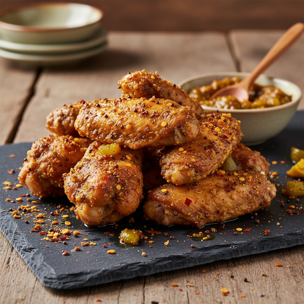 Deep orange achari paneer tikka with charred edges and pickling spice crust on a slate board