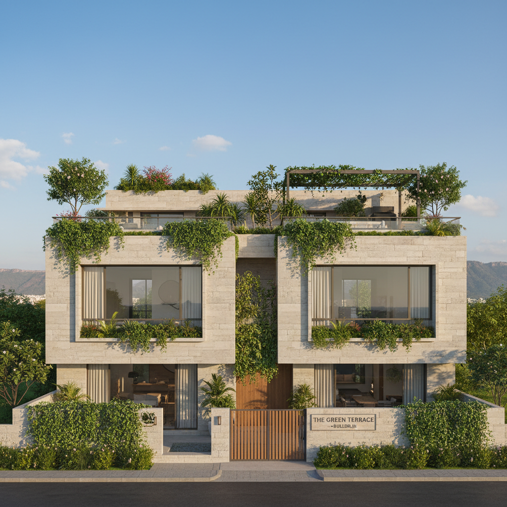 The Green Terrace — 3BHK architect-designed home with rooftop garden on 200 sq yard plot in Udaipur, Rajasthan by Buildrs.in