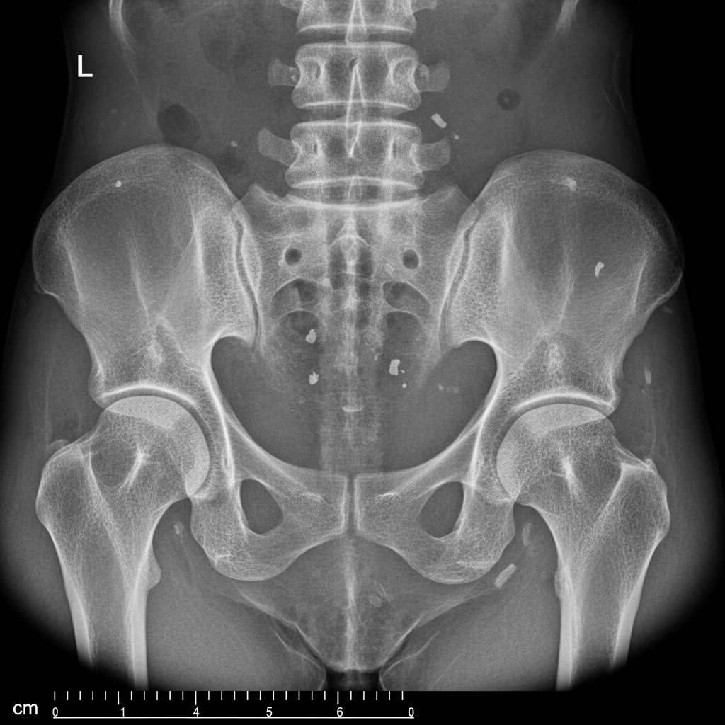 X-ray showing deteriorated hip joint before replacement surgery