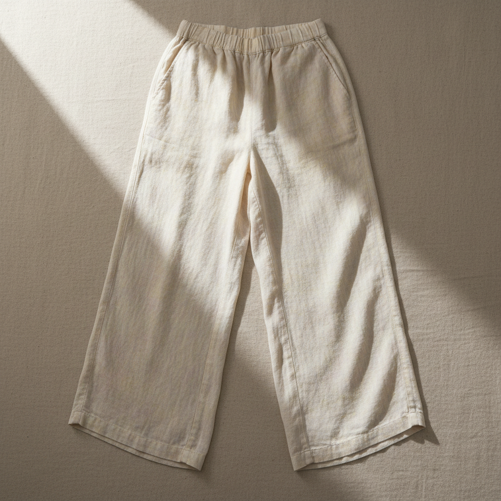 Sun-bleached linen wide-leg trousers