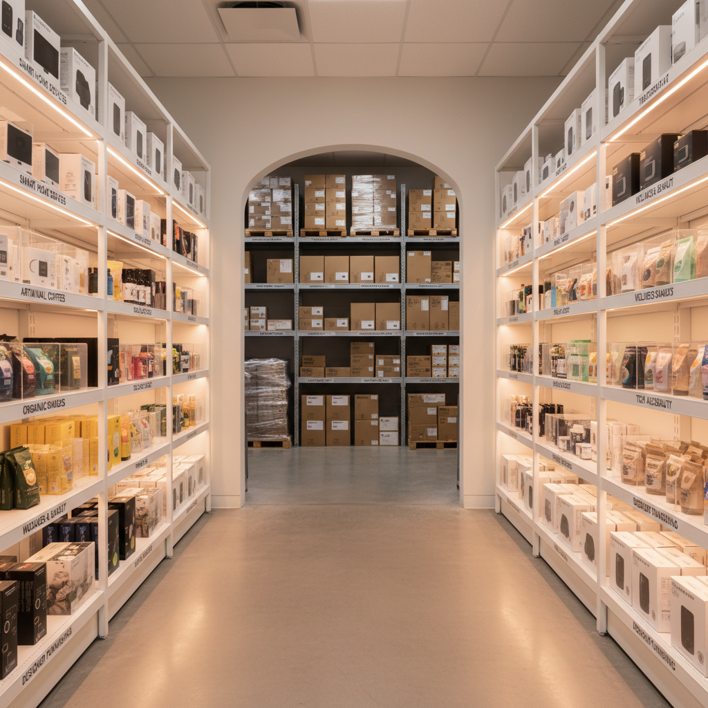 Immaculate retail store interior with polished floors, organized product displays and clean glass storefront
