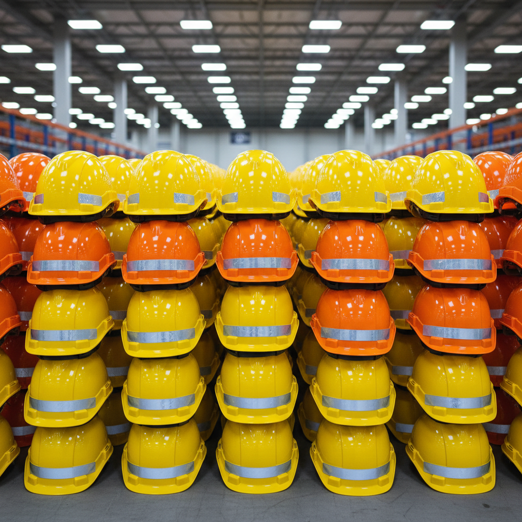 Orange high-visibility safety vest on industrial rack, bright warehouse environment