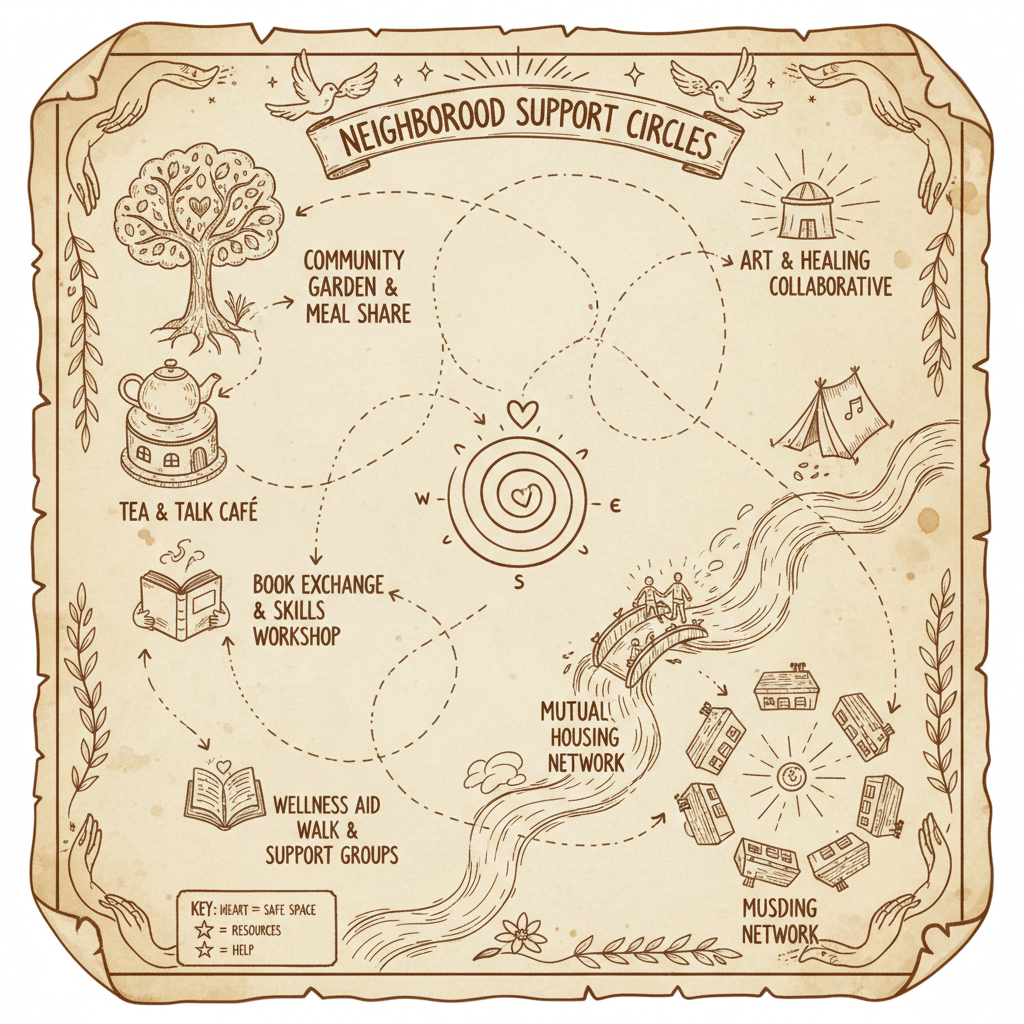 A hand-drawn map of neighborhood support circle locations