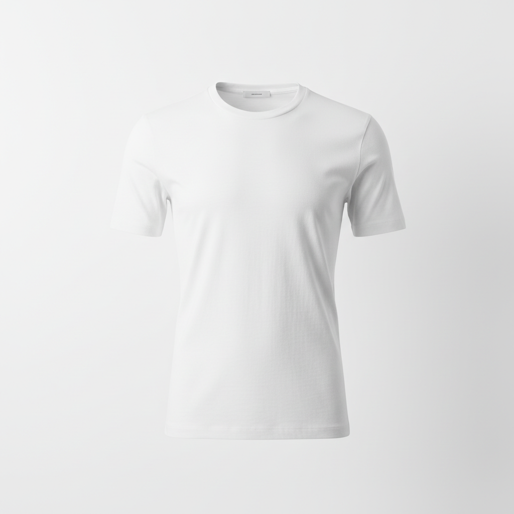 Camiseta preta básica de algodão premium em fundo branco clean