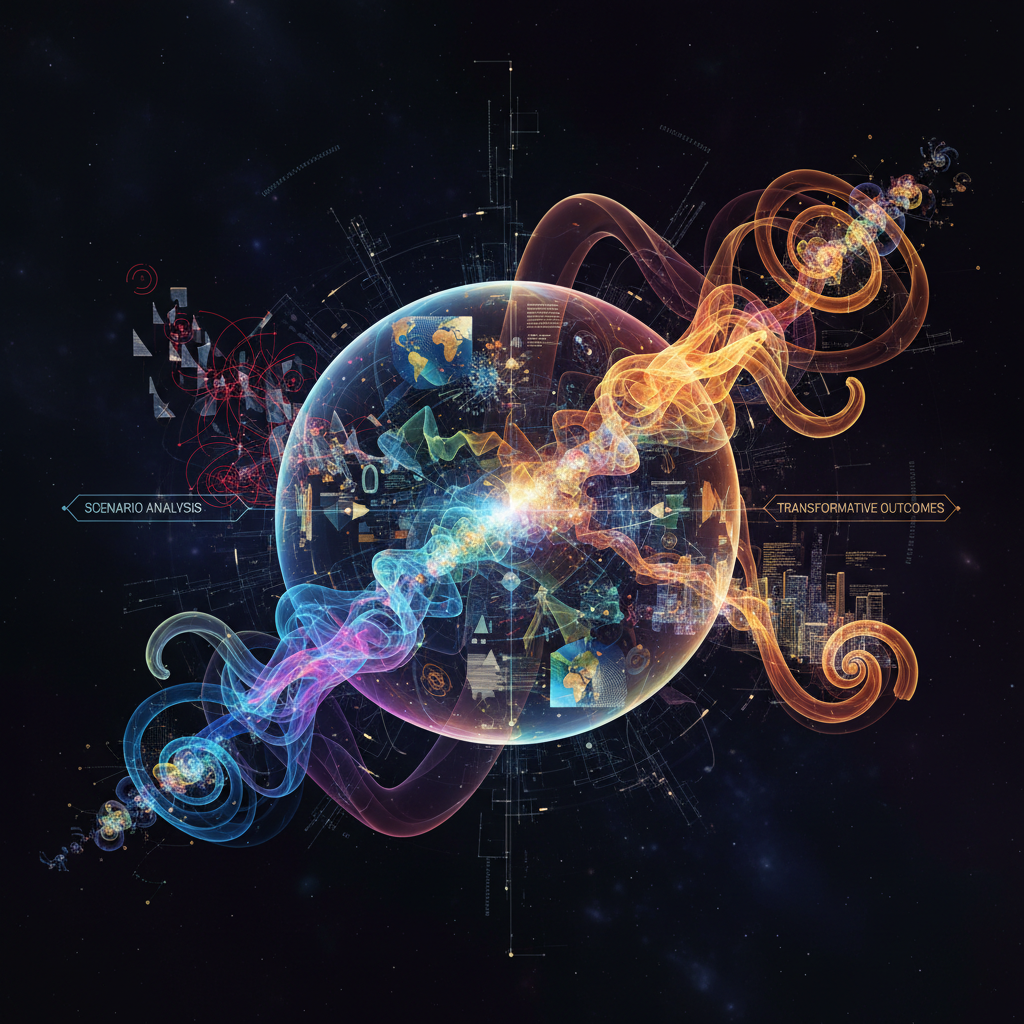 Abstract data visualization on a dark screen with teal highlights
