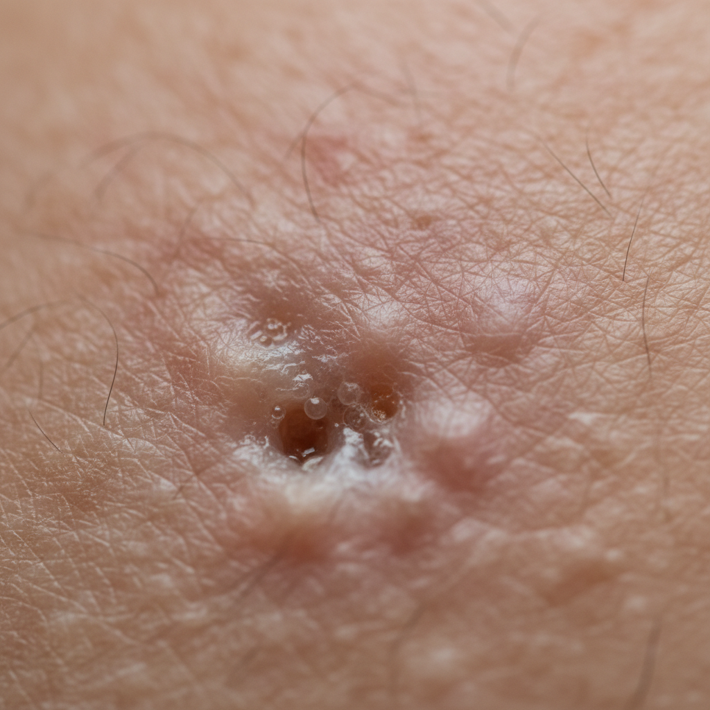Close-up of skin with visible pore congestion and uneven texture before using Pore device
