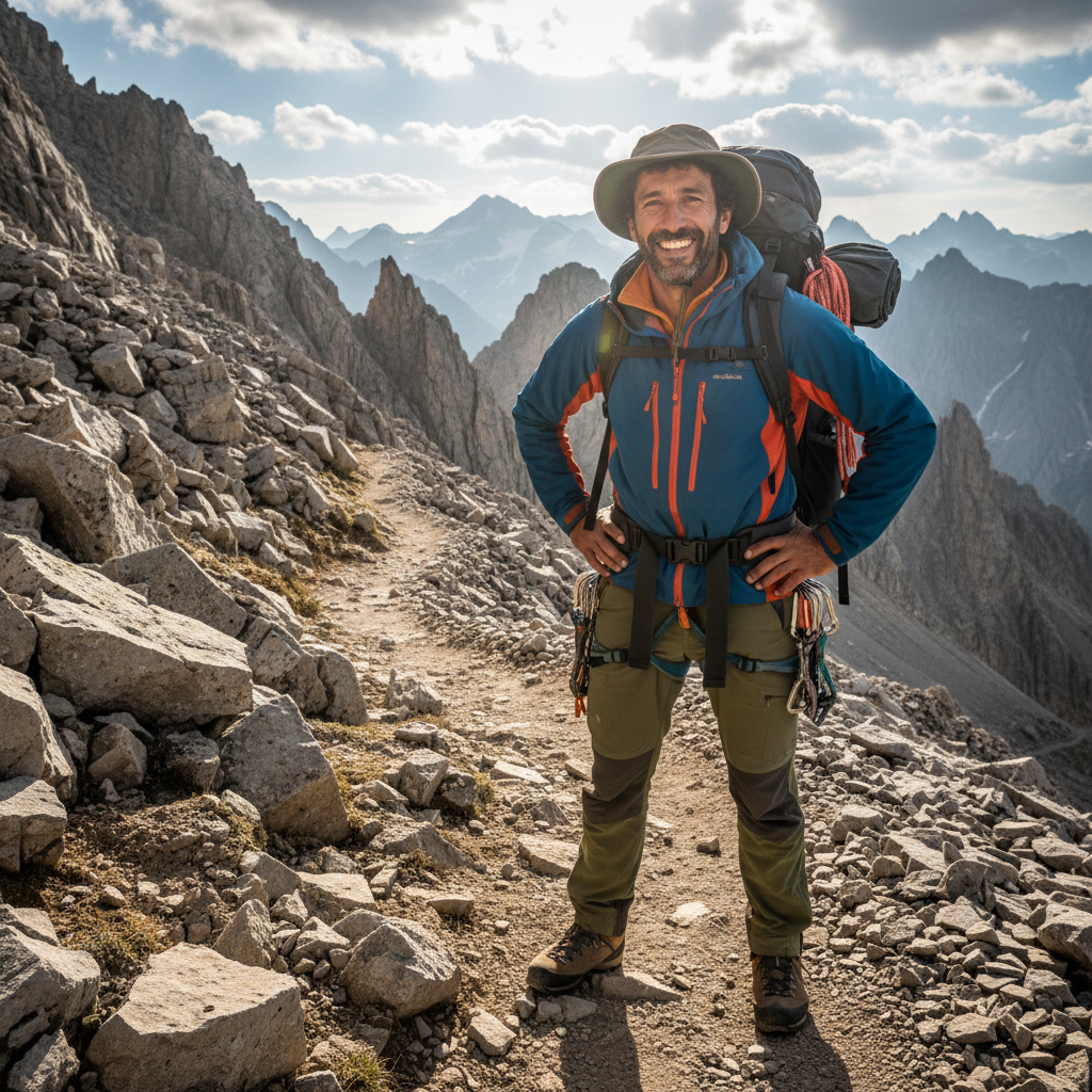 Yusuf Demir, Turkish mountain guide, smiling against rocky trail backdrop