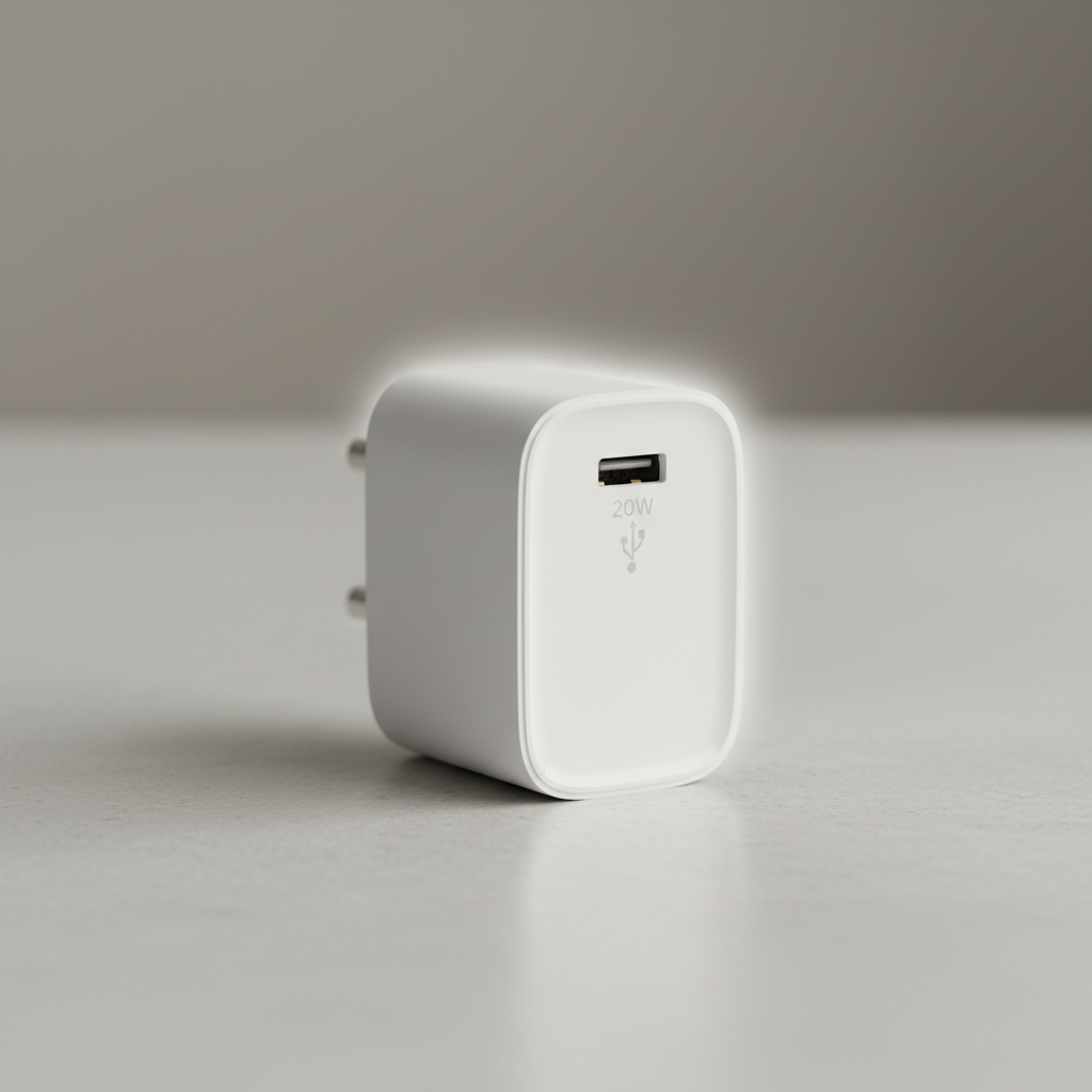 Cargador USB-C de carga rápida 20W sobre superficie oscura