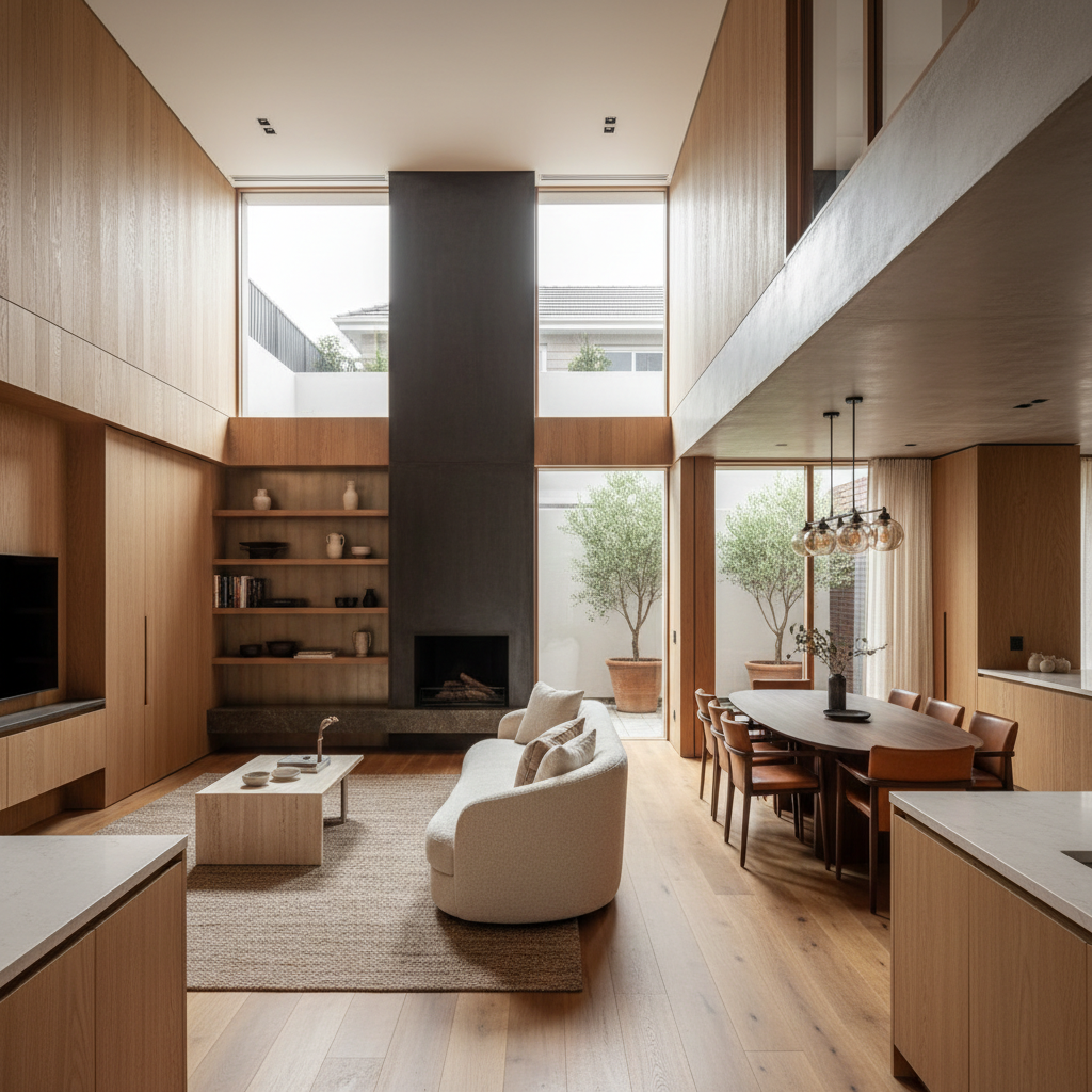 Completed Parkhurst repositioning project — contemporary interior with warm material palette and considered spatial planning