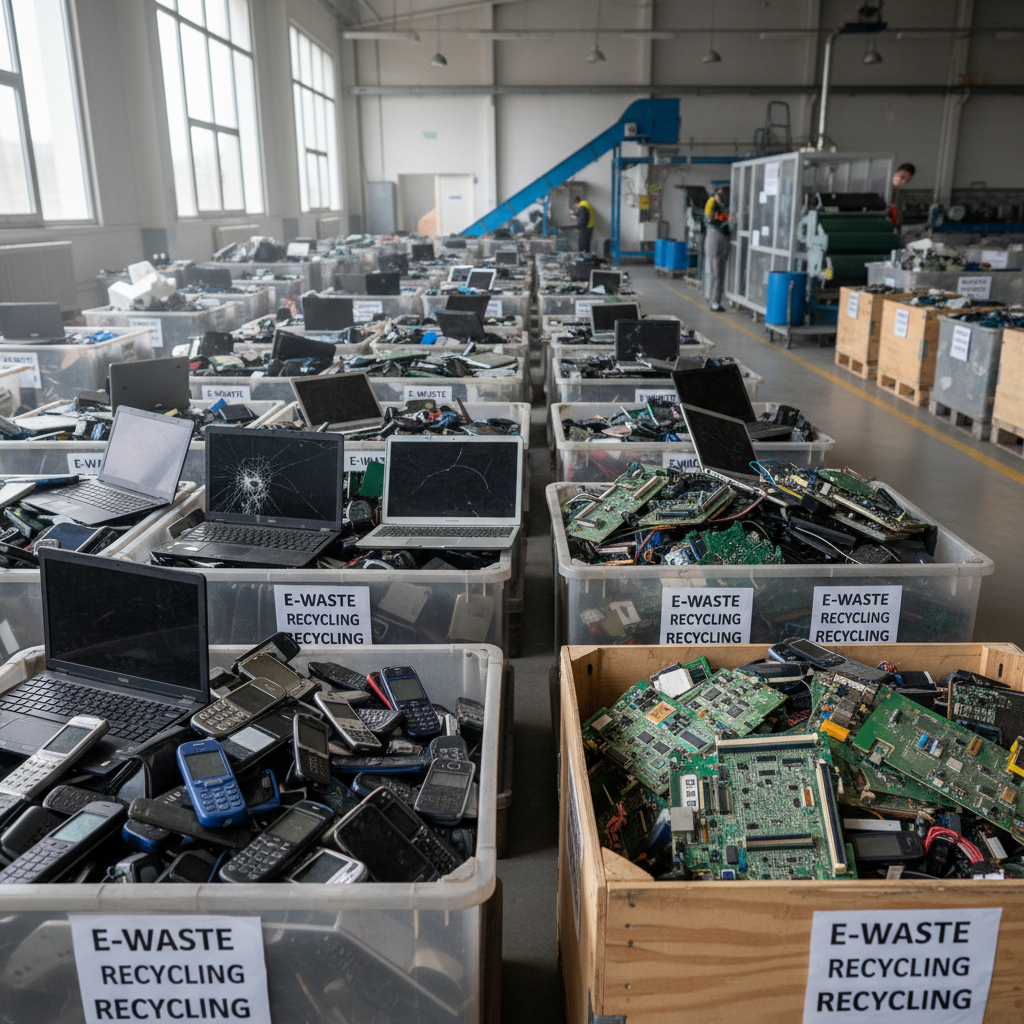 Pile of old electronics including TVs and computers ready for responsible e-waste disposal