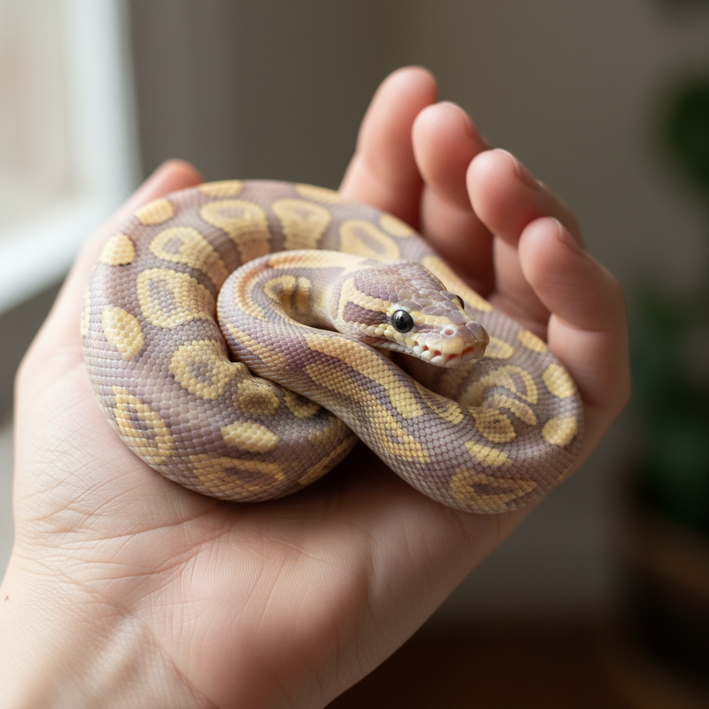 Video thumbnail showing pastel clown ball python being held gently