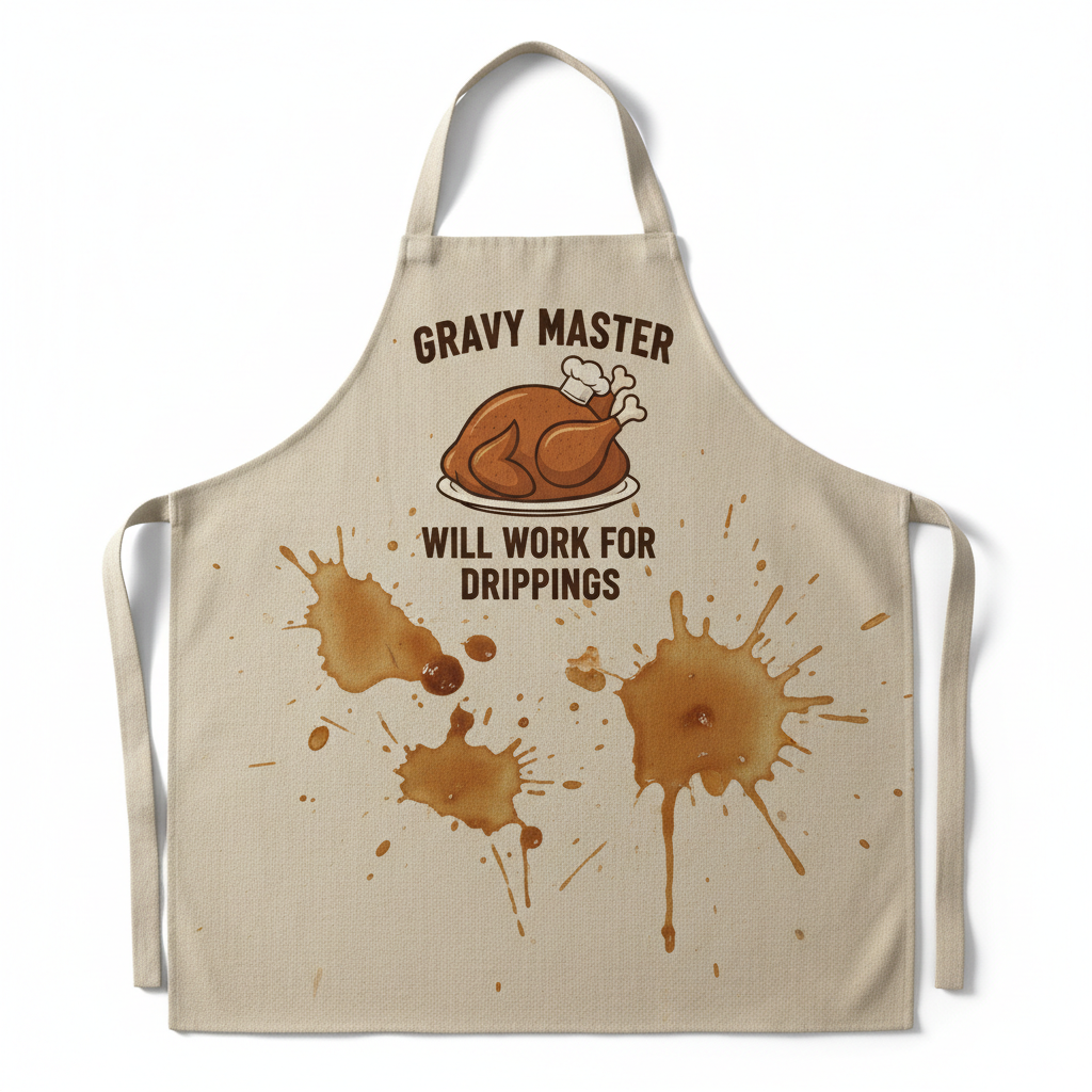 Funny gravy-stained novelty apron for Thanksgiving cooking