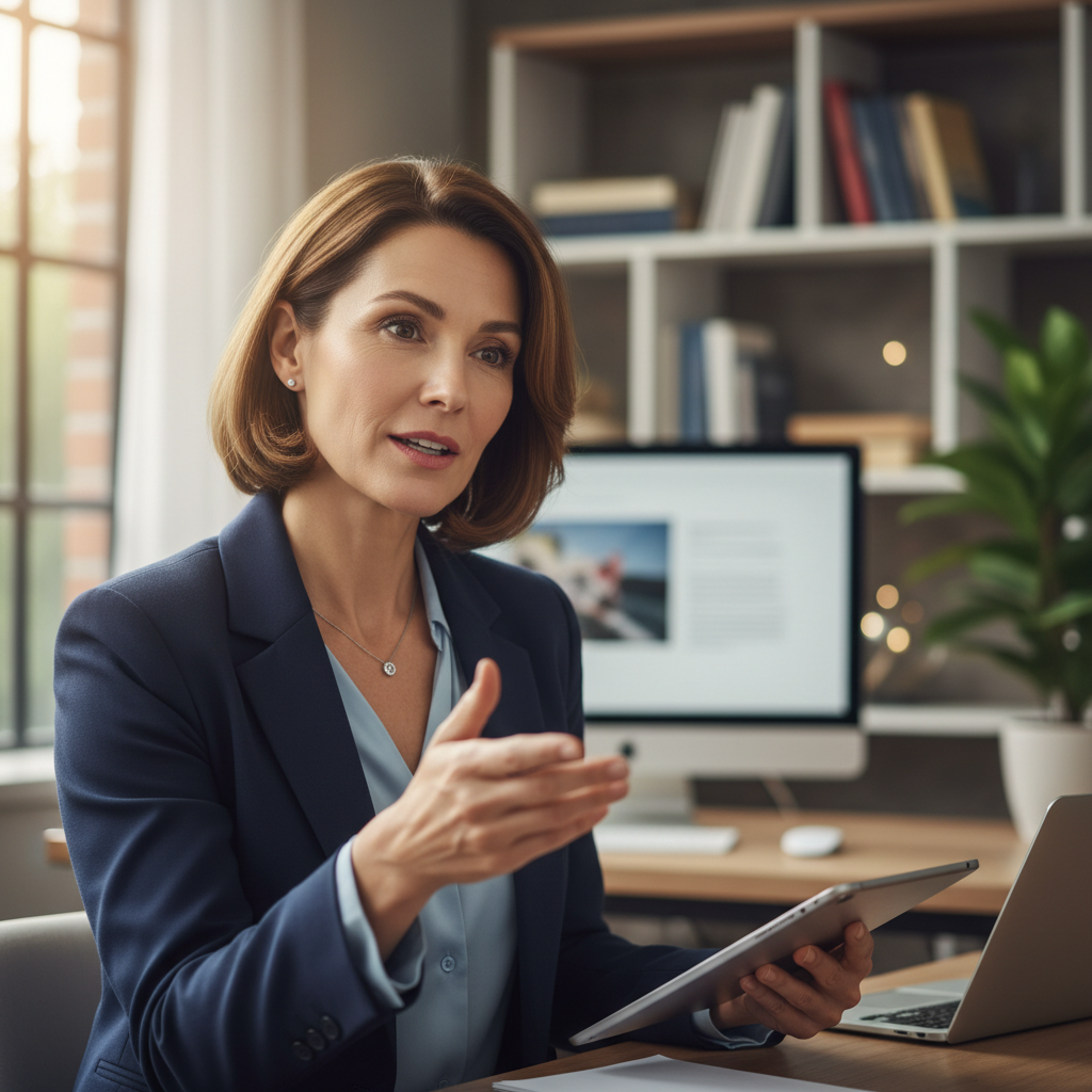 Qualified tutor explaining a lesson to students online