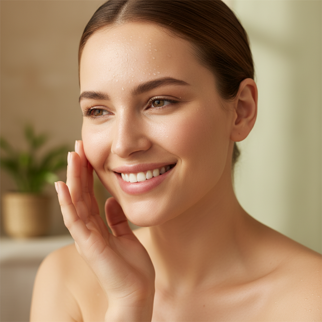 Tratamiento facial con productos de belleza y cremas hidratantes