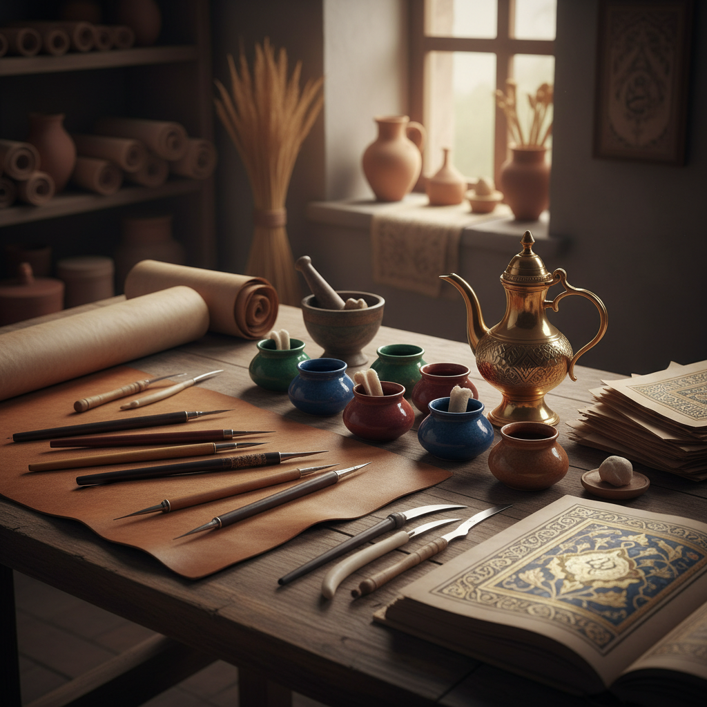 Layla Hassan, Egyptian calligrapher holding traditional reed pen with ink-stained fingers