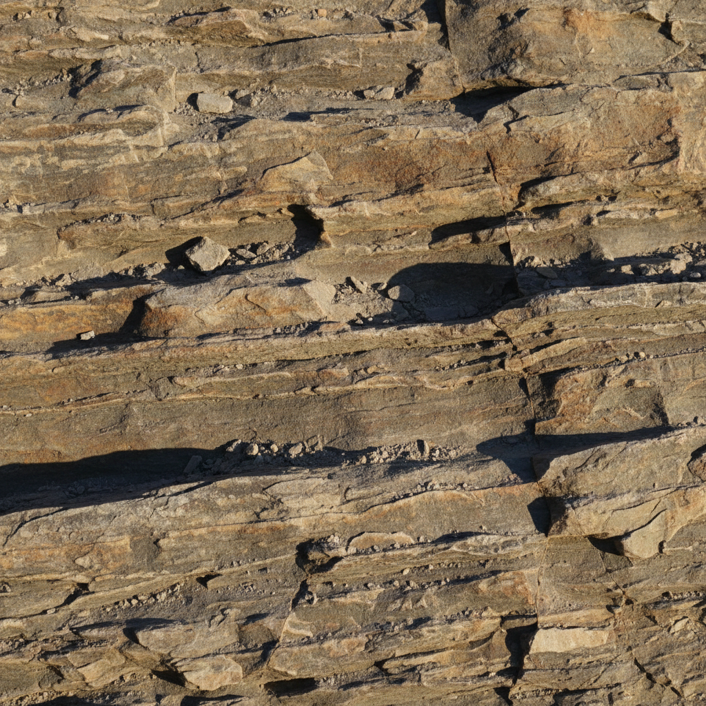 Stone surface with deep chisel marks and rough texture in raking light