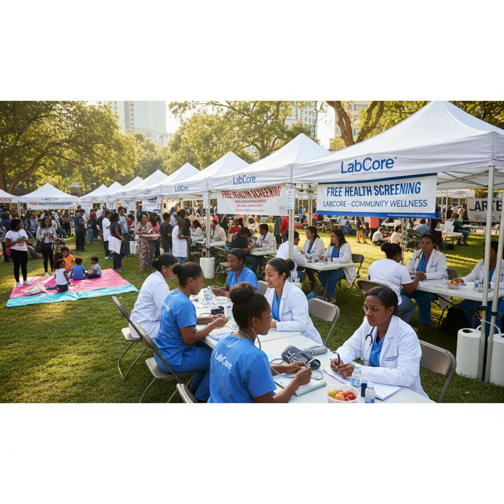 Community gathering with trust members and beneficiaries at outdoor wellness event