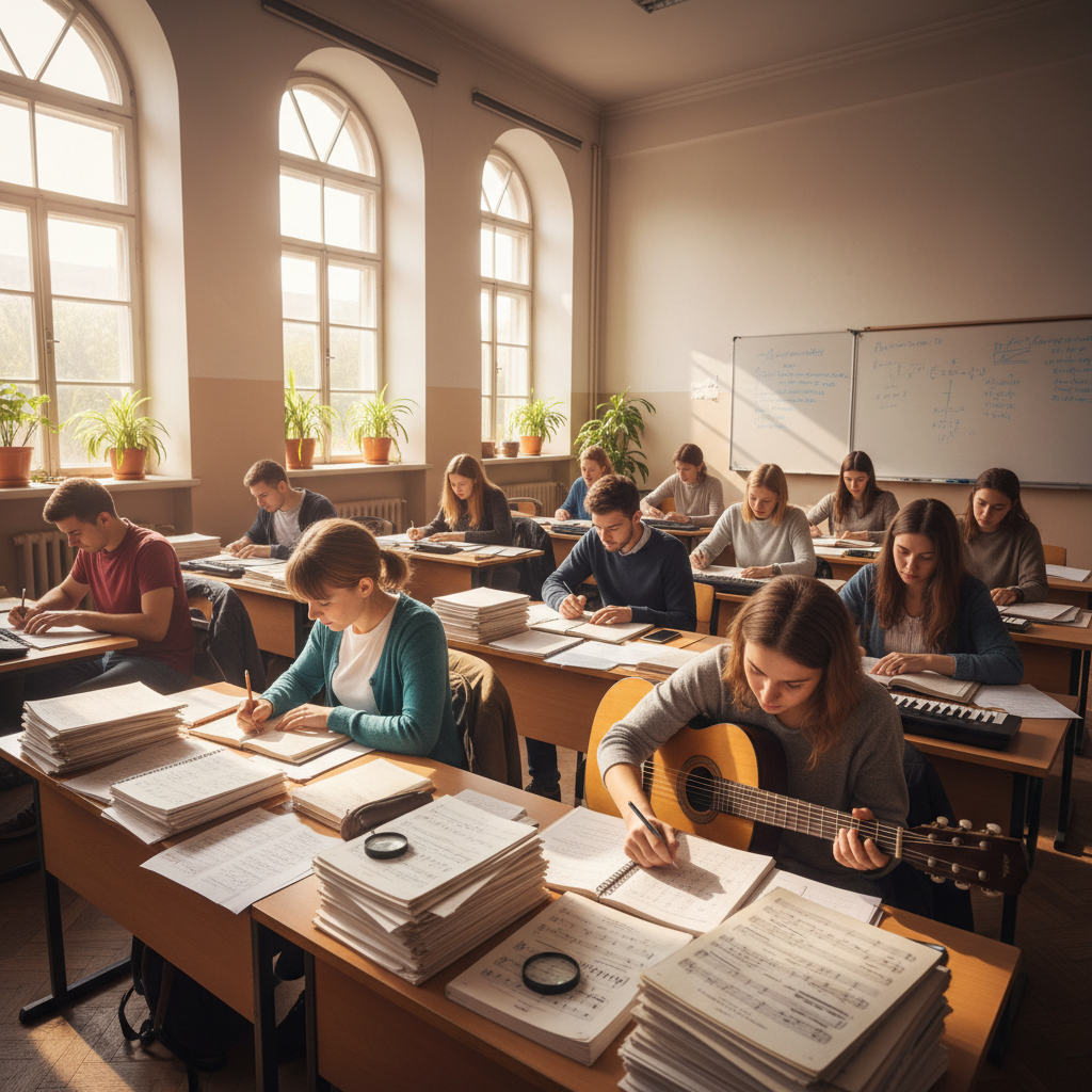 Student learning guitar at Hi-Hats music academy Rajanukunte