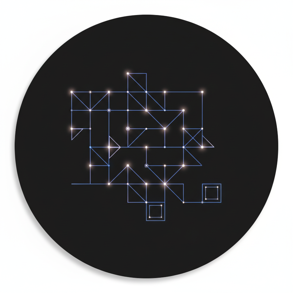 Abstract geometric UI layout grid with glowing lines on dark background