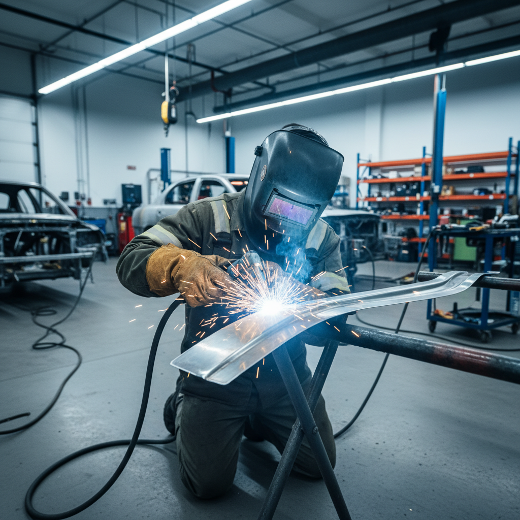 Welding equipment and tools used in auto body collision repair shop for structural repair work