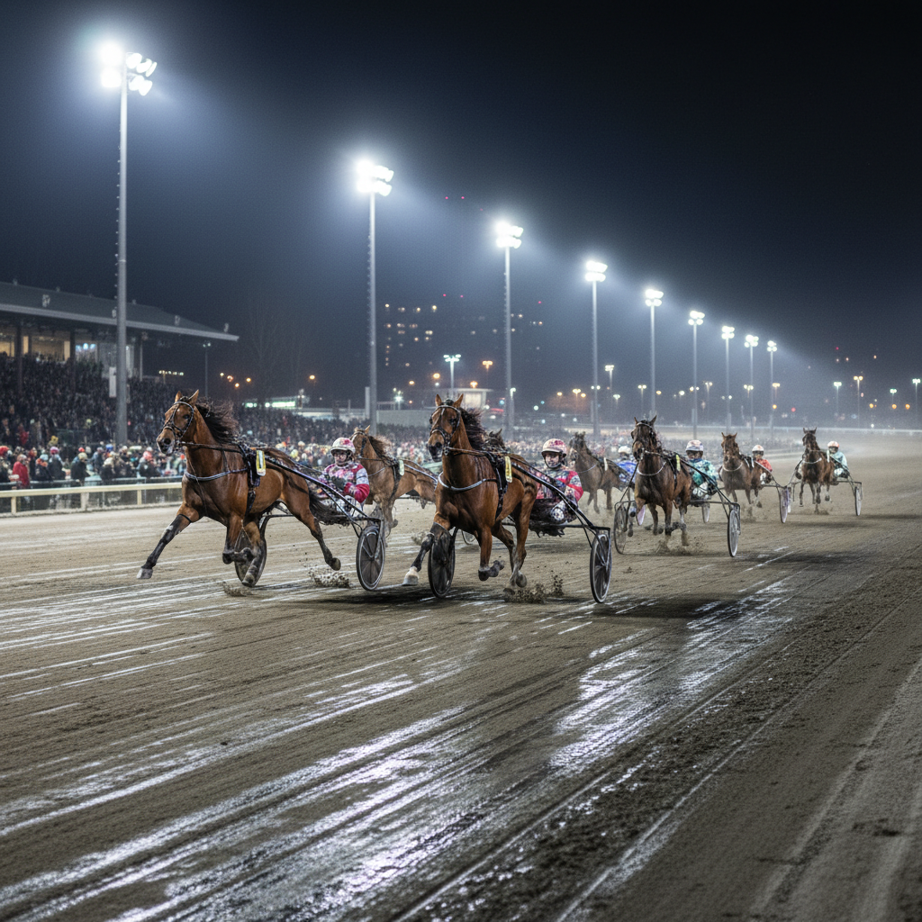 Dirt track racing at Volusia Speedway Park at night
