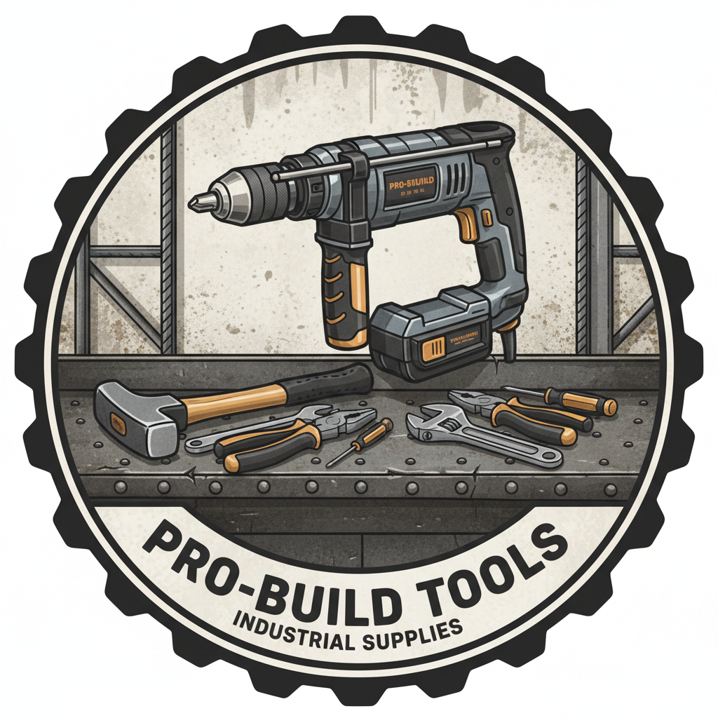 Professional power drill and construction hand tools on workbench