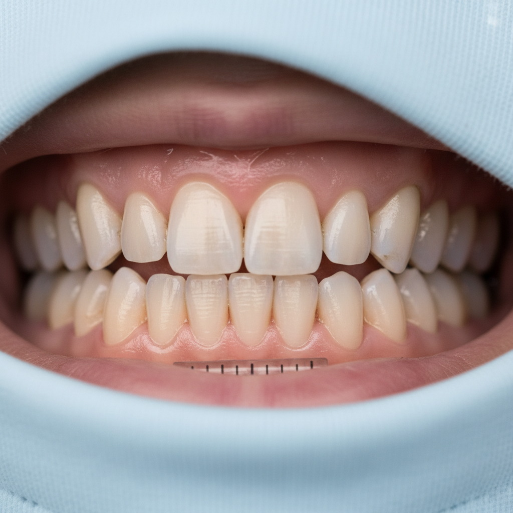 After treatment: Same patient with perfectly even porcelain veneers