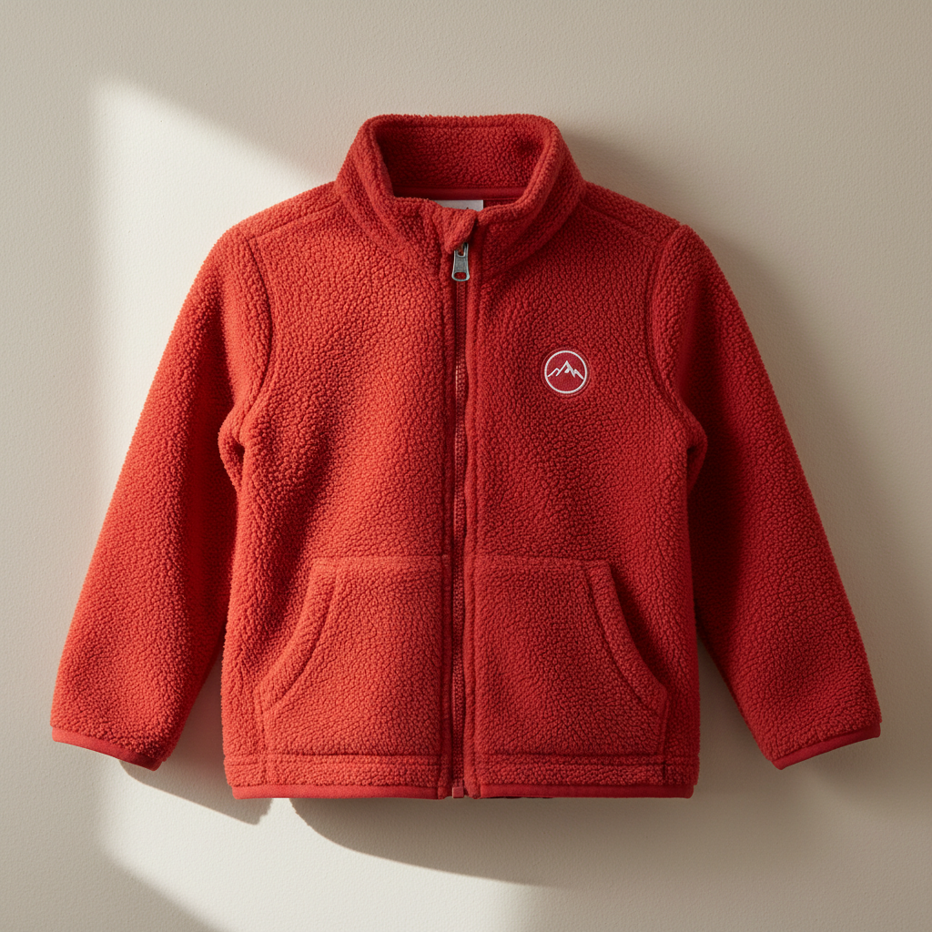 Colourful children's clothing on bright white hangers, cheerful open environment, natural daylight