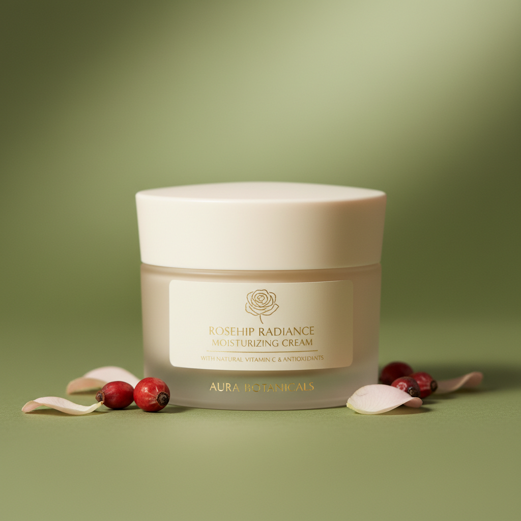 Pot de crème hydratante blanche sur fond pastel rose avec plante verte