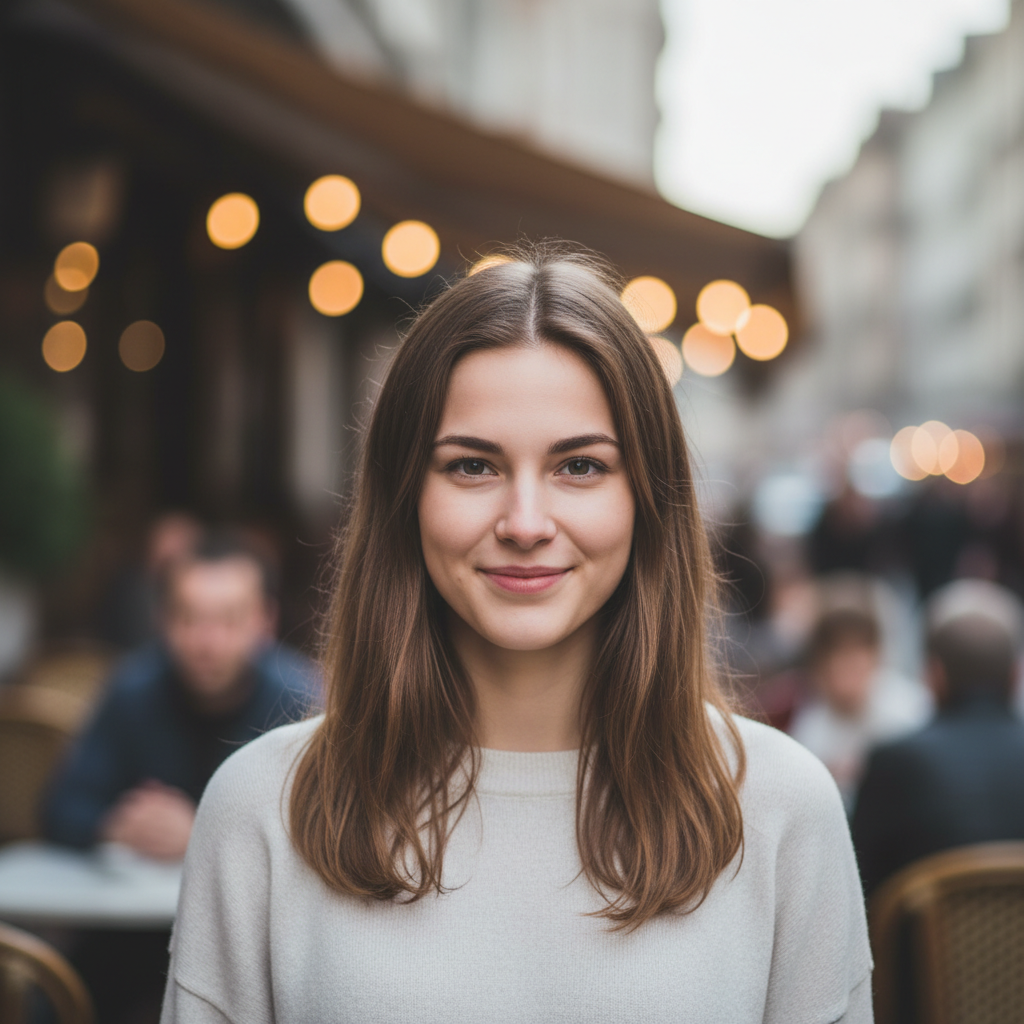 Young woman with blonde hair in casual attire outdoors