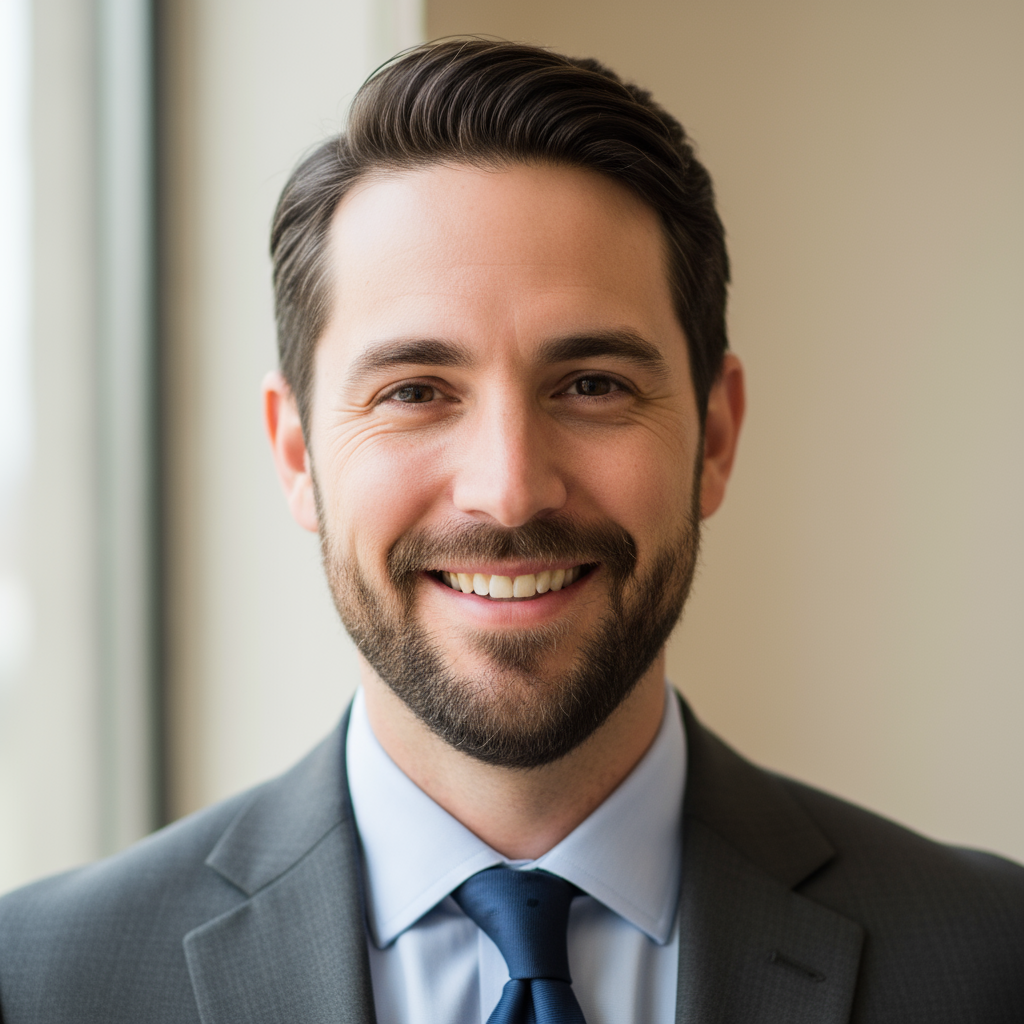 Portrait of man with friendly expression and light background