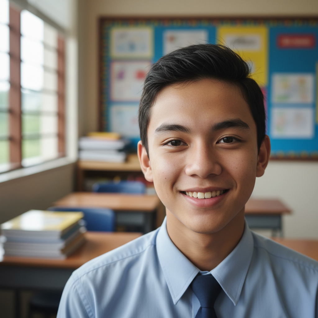 Asian male student working on computer with medical imaging data
