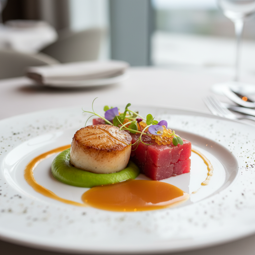 Fine dining plated dish — editorial restaurant content